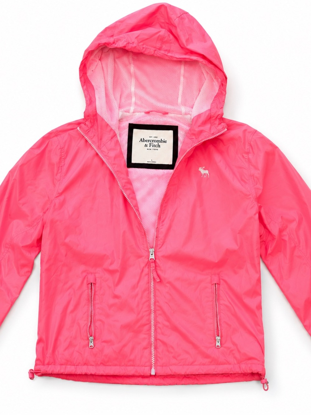 Abercrombie & Fitch Girls' Hooded Rain Jacket in Bright Pink